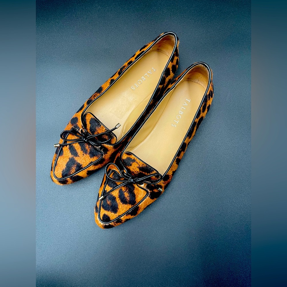 Talbots Women Classic Leopard Francesca Bow Slip On Pointed Toe Flats Size 6.5 M